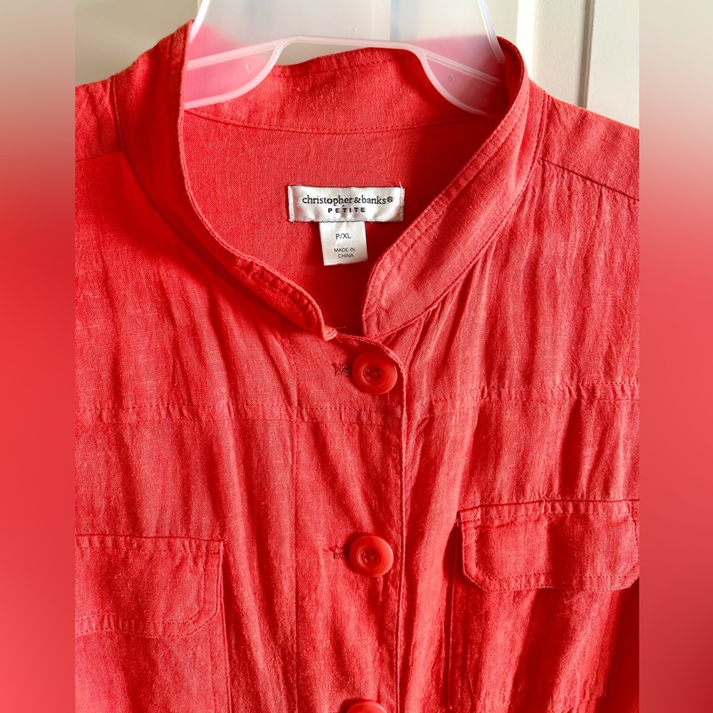 CHRISTOPHER & BANKS linen blend light jacket - coral P/XL - Picture 2 of 5